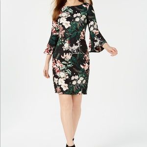 NWT — Calvin Klein floral bell-sleeve sheath dress